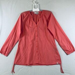 ExOfficio Insect Shield Women Long Sleeve Button Down Top Blouse Coral L (12-14)